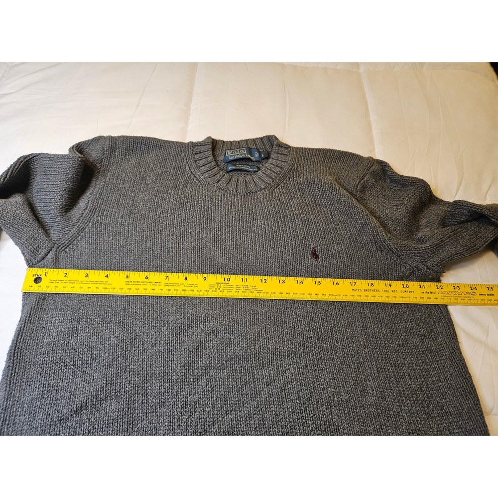 Polo Ralph Lauren Mens Grey Cotton Shaker Stitch Crewneck Sweater Large - Picture 3 of 9
